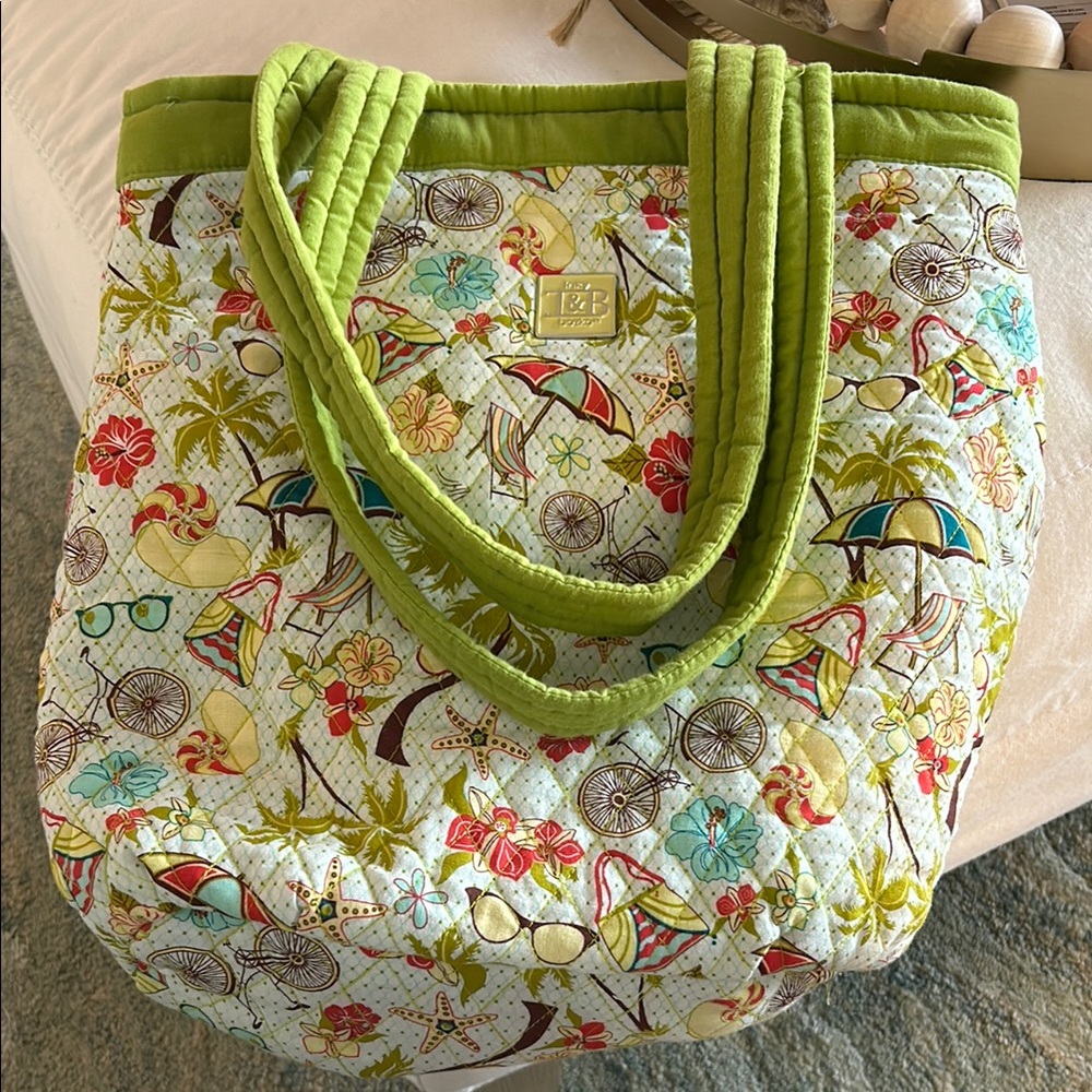 Vera Bradley Green and Red Floral Tote